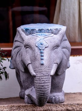 大象石墩子造型花盆架底座庭院户外花园门口装饰造景布置中式摆件