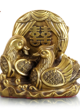 铜鸳鸯摆件一对纯铜鸳鸯戏水工艺品卧室床头装饰结婚礼物新婚送礼