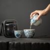 Blue and white Chinese quick cup one pot two cups v portable small set travel tea set antique blue and white porcelain teapot