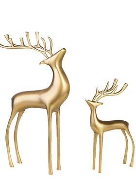 全铜鹿书柜酒柜客厅铜鹿摆件新房装饰品欧式美式样板间新婚礼品