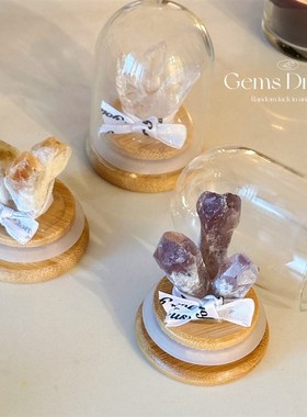 迷你小摆件 玻璃罩天然紫水晶摆件财运黄水晶柱原石晶簇消磁白水