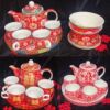 Wedding tea cup, newlywed wedding bowl, wedding dowry red tableware, wedding bride O dowry tea set supplies large
