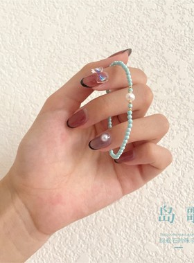 天然原矿绿松石淡水白珍珠手链女高级感细手链简约七夕礼物送女友