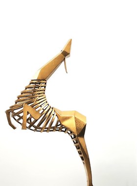 招财福鹿酒店大堂前台售楼处装饰金属鹿摆件大理石底座软装艺术品