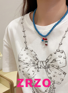 ZRZO琉璃蘑菇蓝色串珠项链