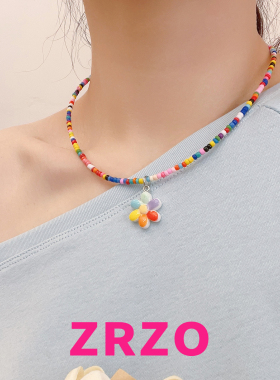 多巴胺彩色花朵米珠项链
