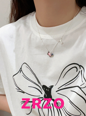 ZRZO粉色滴釉小狗锁骨链