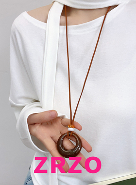 咖色圆圈长款编绳项链