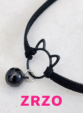 甜酷风黑色铃铛猫咪颈链
