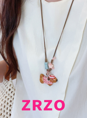 ZRZO手绘陶瓷小狗编绳项链