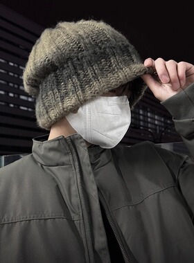男士日系大头围粗针织帽男款加绒
