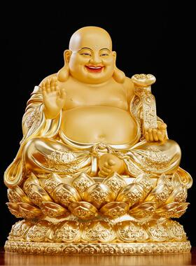 台湾纯铜真金弥勒佛佛像客厅大肚笑佛摆件供奉开心佛弥勒菩萨铜像