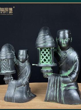 古青铜器摆件汉长信宫灯铜中式落地灯人形宫灯汉婚道具古玩收藏