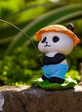 鱼缸水族箱造景熊猫钓鱼翁庭院流水鱼池假山乌龟缸微景观装饰摆饰