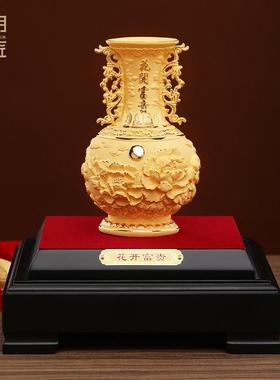 大明铜匠绒沙金花开富贵花瓶摆件客厅酒柜装饰品新居乔迁结婚礼品