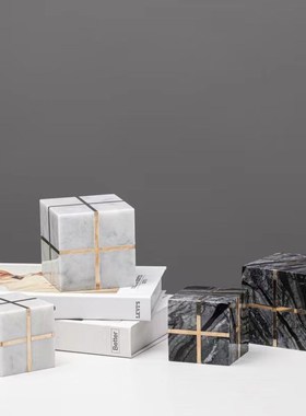 现代简约几何不规则大理石摆件售楼部样板间桌面花瓶软装装饰品