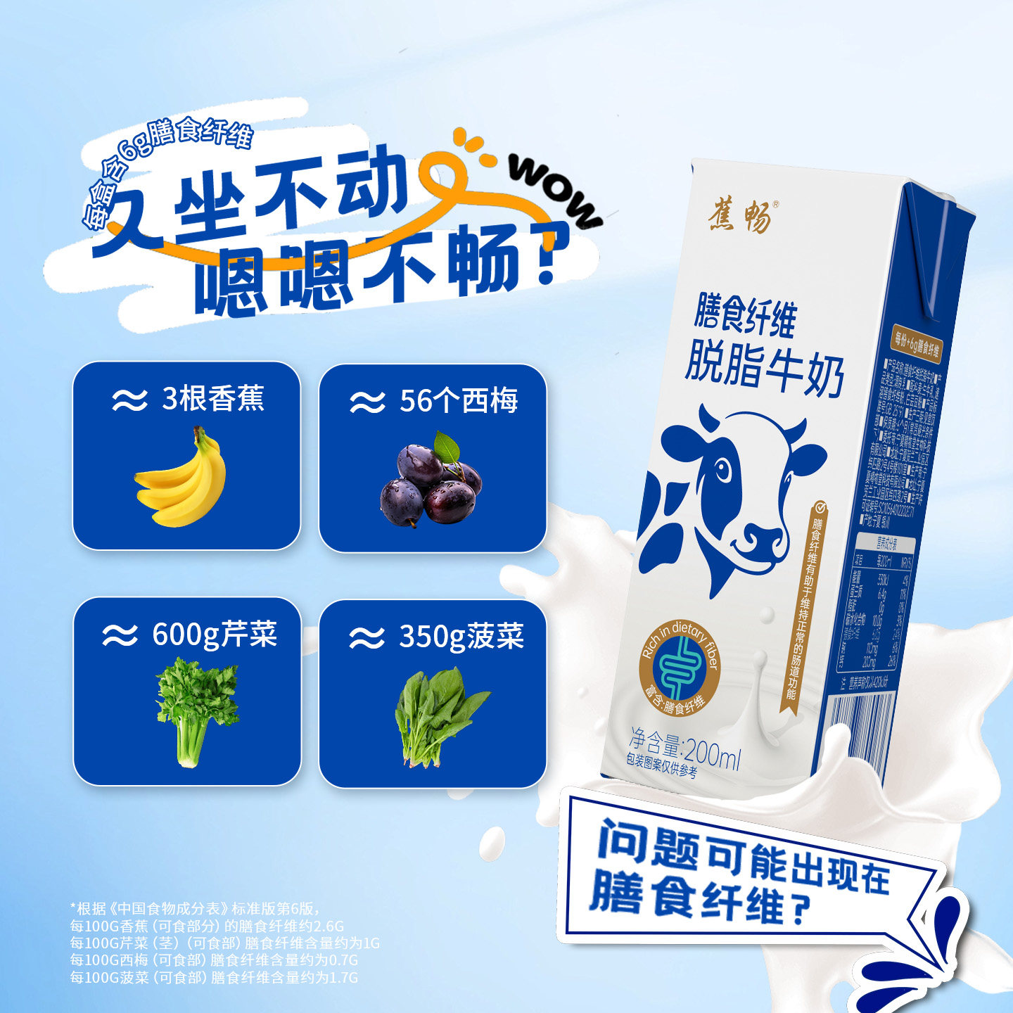 膳食纤维脱脂牛奶0脂肪200ml*10盒