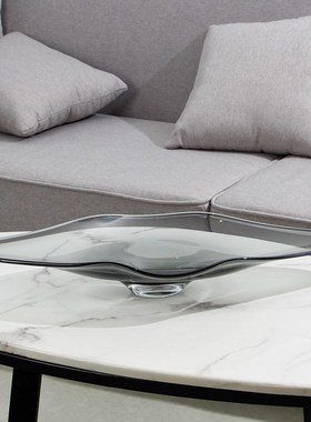 家居现代酒店前台摆件 灰色玻璃水果盘样板O房装饰售楼处摆场摆设