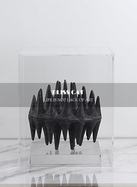 现代简约黑色陶瓷摆件水晶底座亚克力罩J售楼处玄关书房书柜装饰