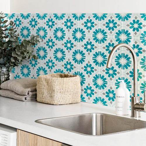 法式复古厨房瓷砖贴纸遮丑洗手盆台面贴自粘防水卫生间墙面翻新贴 - 图0