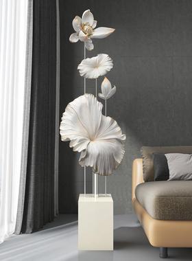 高级感荷花电视柜旁客厅摆件大型落地沙发玄关装饰品开业乔迁礼品