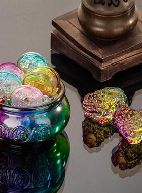 水晶聚宝盆貔貅摆件一对琉璃貔貅家居客厅装饰工艺品乔迁开店办公