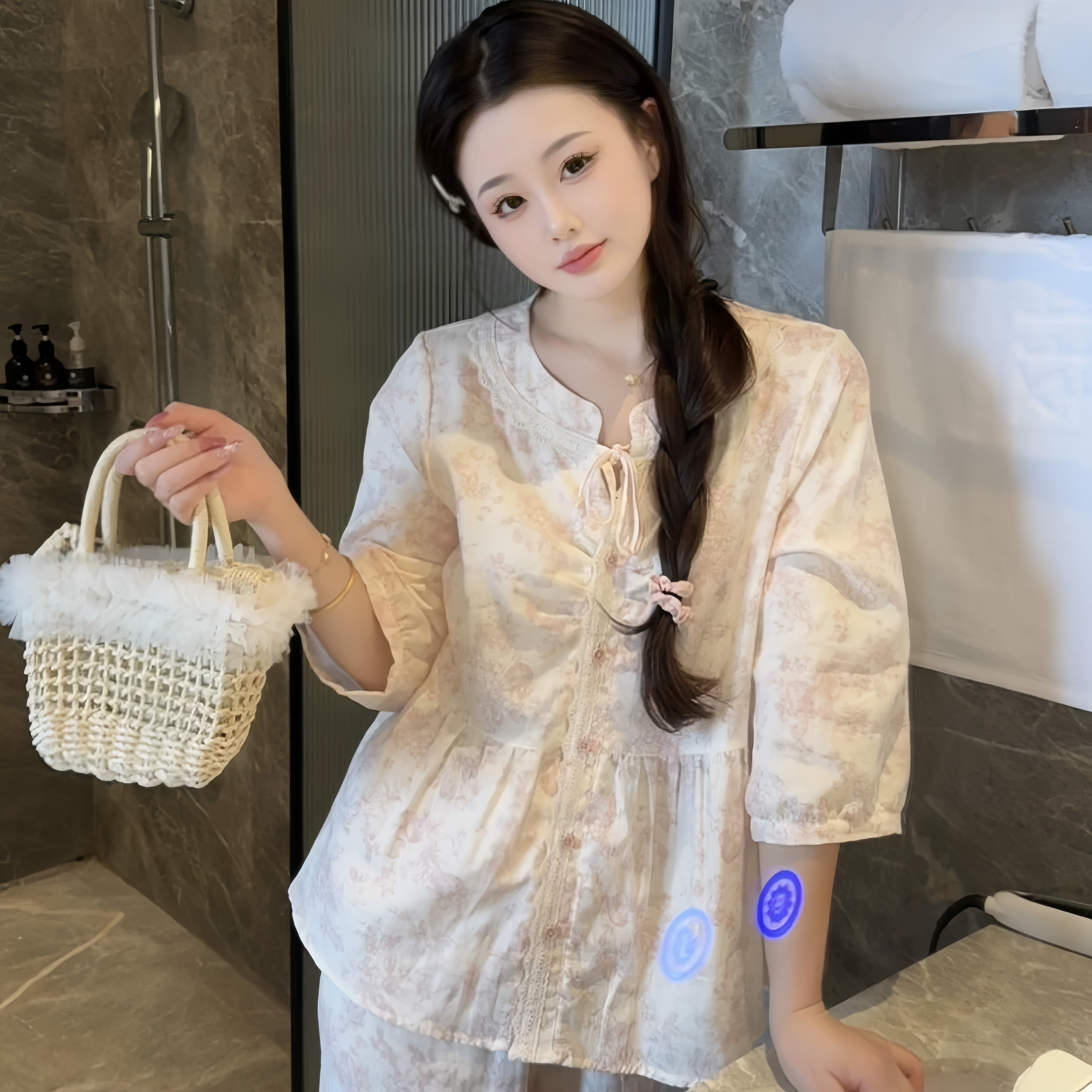 创宙 夏季2026新款温柔碎花纯棉睡衣中袖家居服套装女外穿显瘦透气柔软