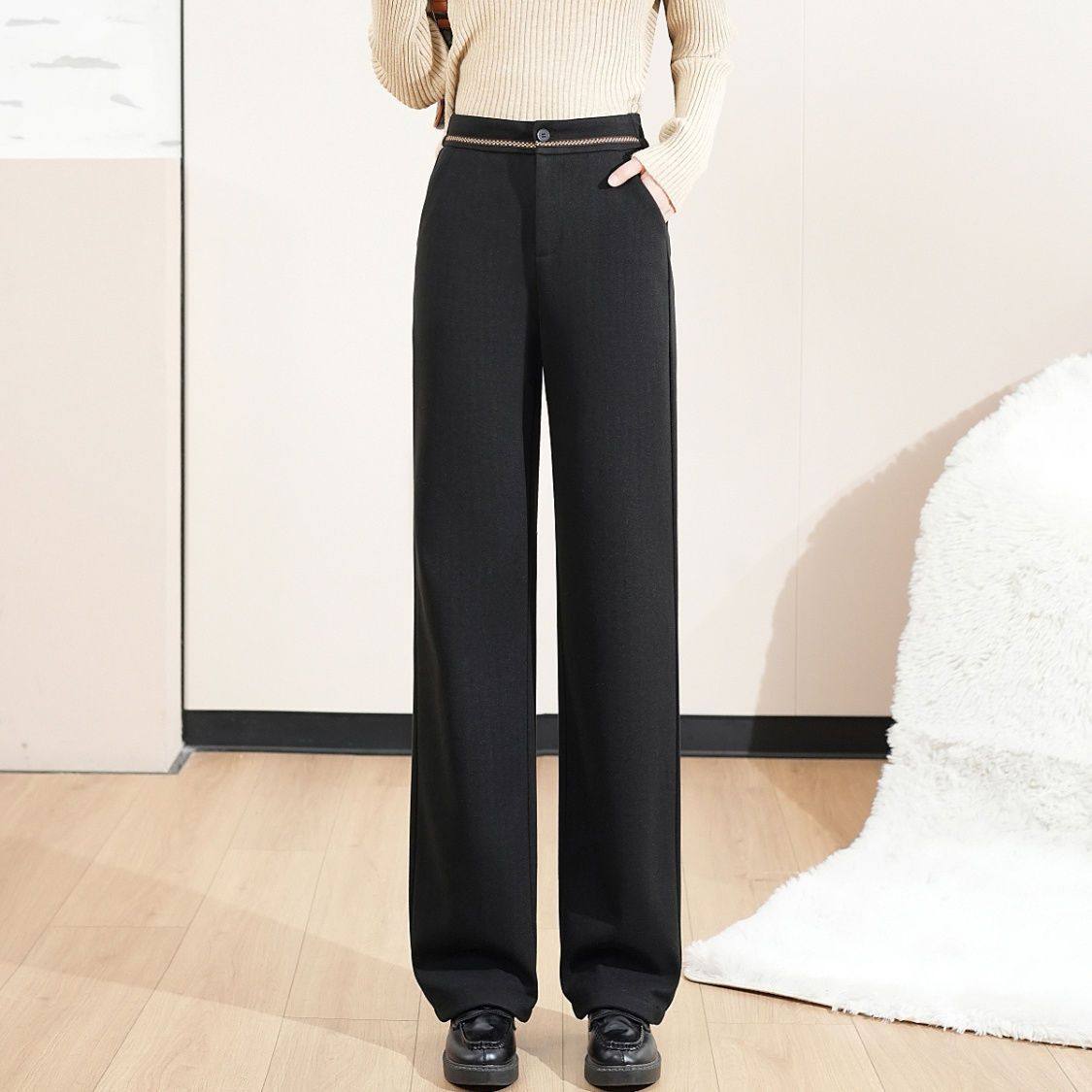 秋冬百搭洋气阔腿裤女高腰显瘦直筒裤大码慵懒风中年妈妈加厚裤子,淘宝优惠券,粉丝福利购,淘宝优惠卷