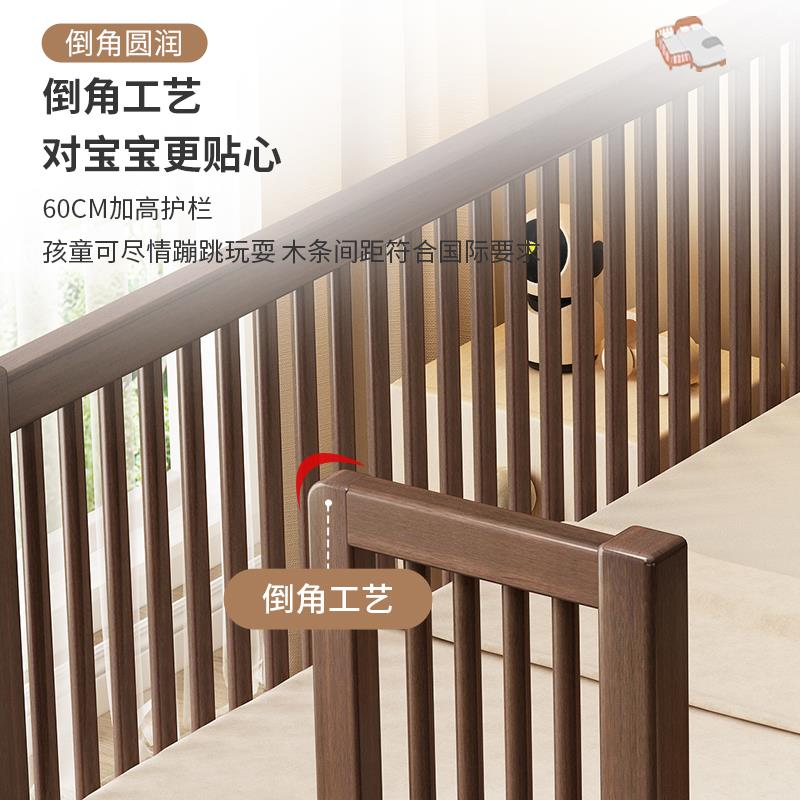 实木儿童床婴儿拼接大床男孩单人床女孩公主床边床带护栏加宽小床 - 图0