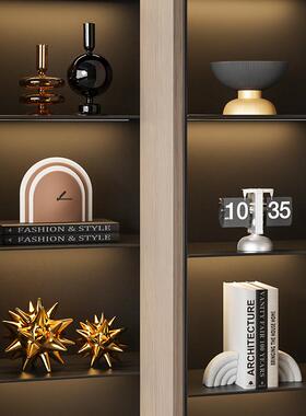 现代轻奢样板房别墅家居摆件客厅高级感书柜开放格壁龛背景装饰品