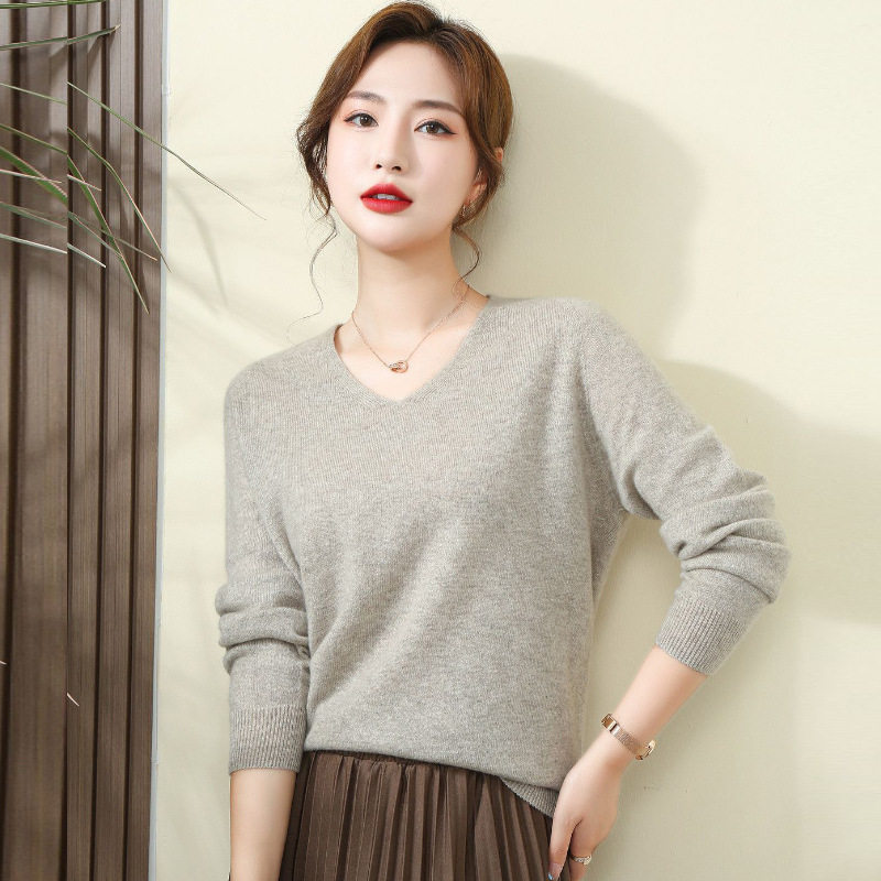 套头100羊绒衫女针织打底衫V领休闲百搭羊绒高级宽松内搭,淘宝优惠券,粉丝福利购,淘宝优惠卷