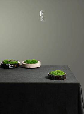 天青苔绿 现代大理石永生苔藓 样板间酒店会所茶几边几茶桌摆件