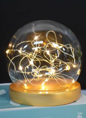 永生花玻璃罩带灯DIY防尘罩子led小夜灯玻璃展示罩摆件电池底座