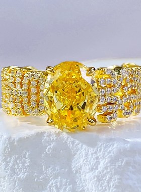 珠宝直播款925银仿真钻发财D暴富戒指7*9招财黄钻戒指可代发