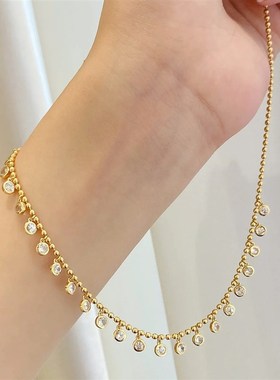 ins复古泡泡g钻流苏项链圆珠链中古风叠戴精致锁骨链小众设计感女