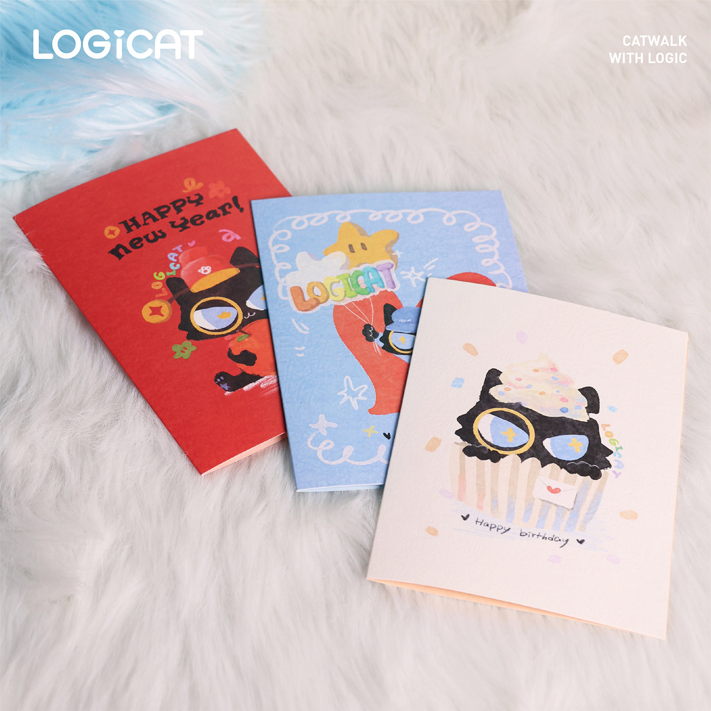 LOGICAT贺卡可爱猫咪卡通送学生闺蜜生日礼物留言节日祝福卡片,淘宝优惠券,粉丝福利购,淘宝优惠卷