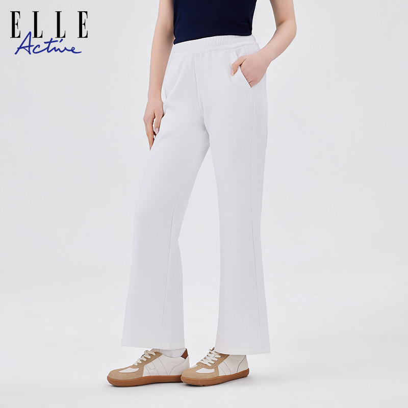 ELLE ACTIVE裤子女装新款长裤休闲松紧腰舒适显瘦微喇裤运动长裤 - 图3