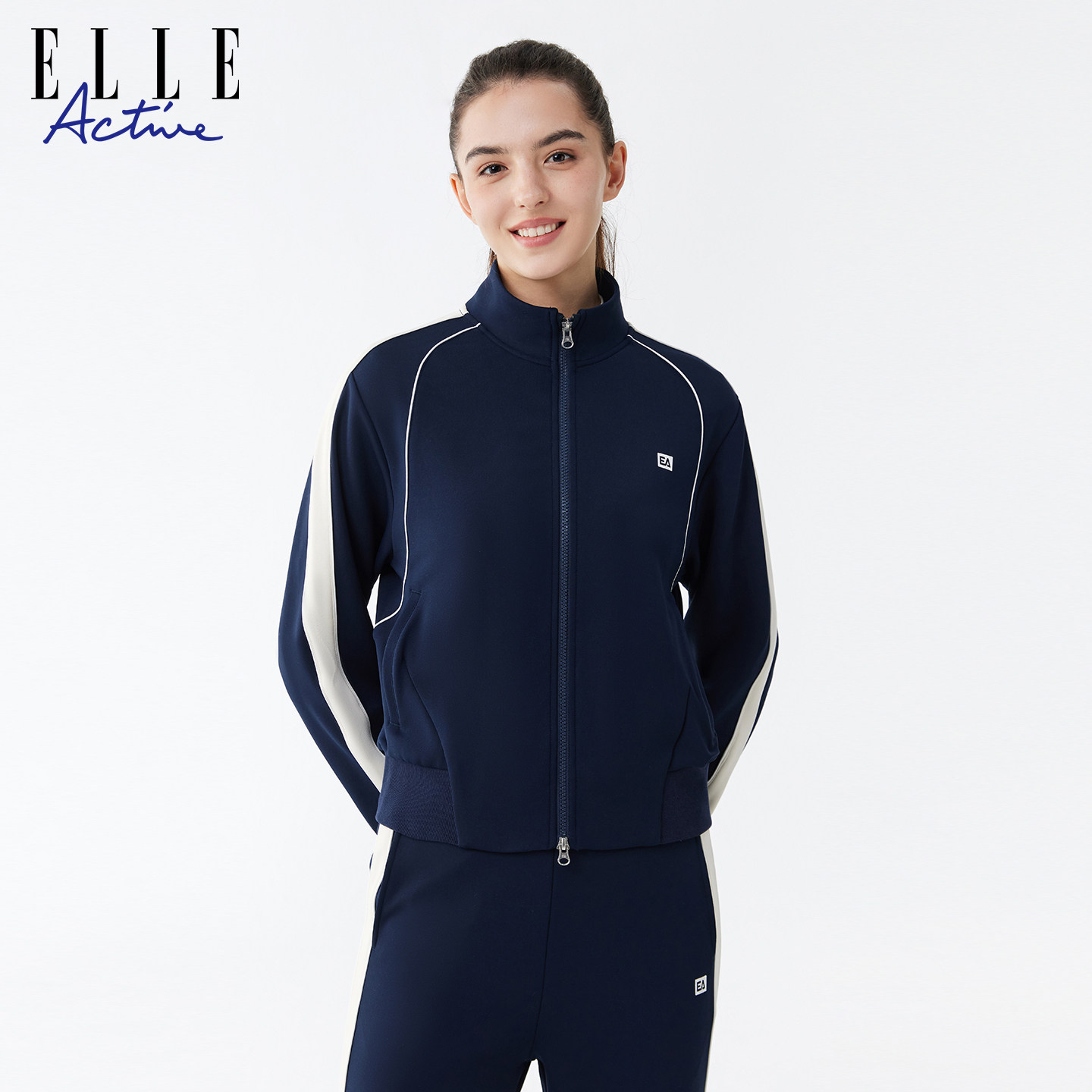 ELLE ACTIVE立领运动外套25年秋款舒适透气休闲简约连肩撞色上衣,淘宝优惠券,粉丝福利购,淘宝优惠卷
