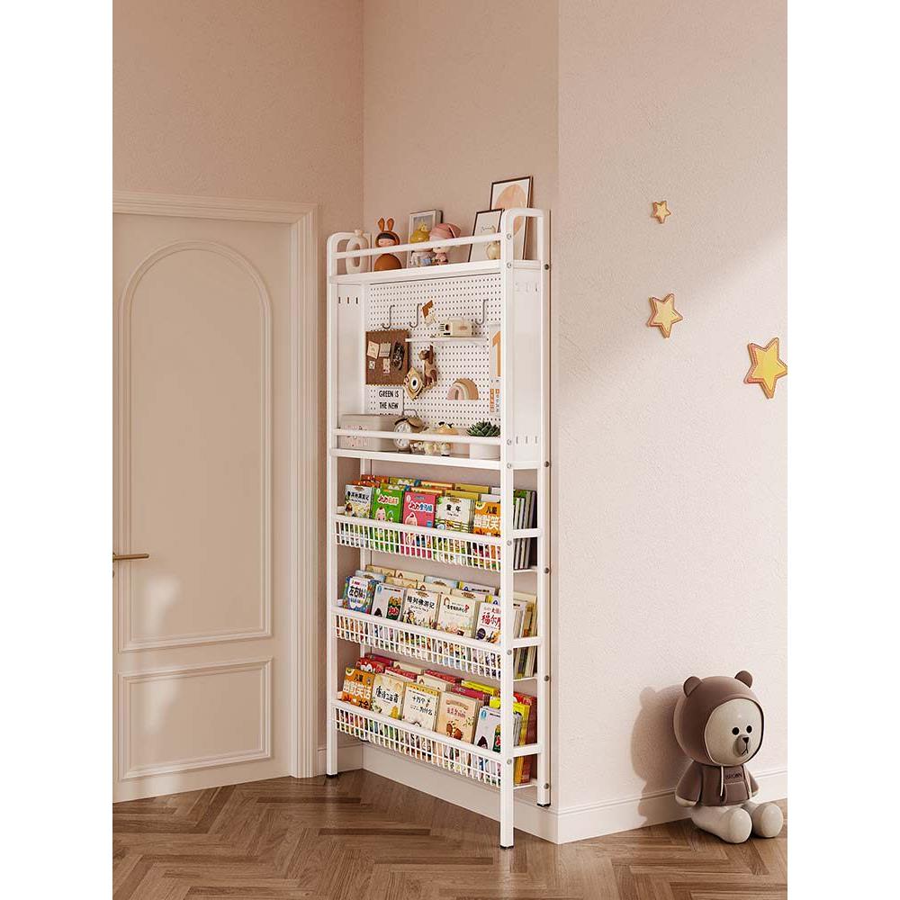 Perforated board storage rack behind the door ultra-thin iron bookshelf children's picture book rack floor-standing storage rack with narrow gap against the wall cabinet