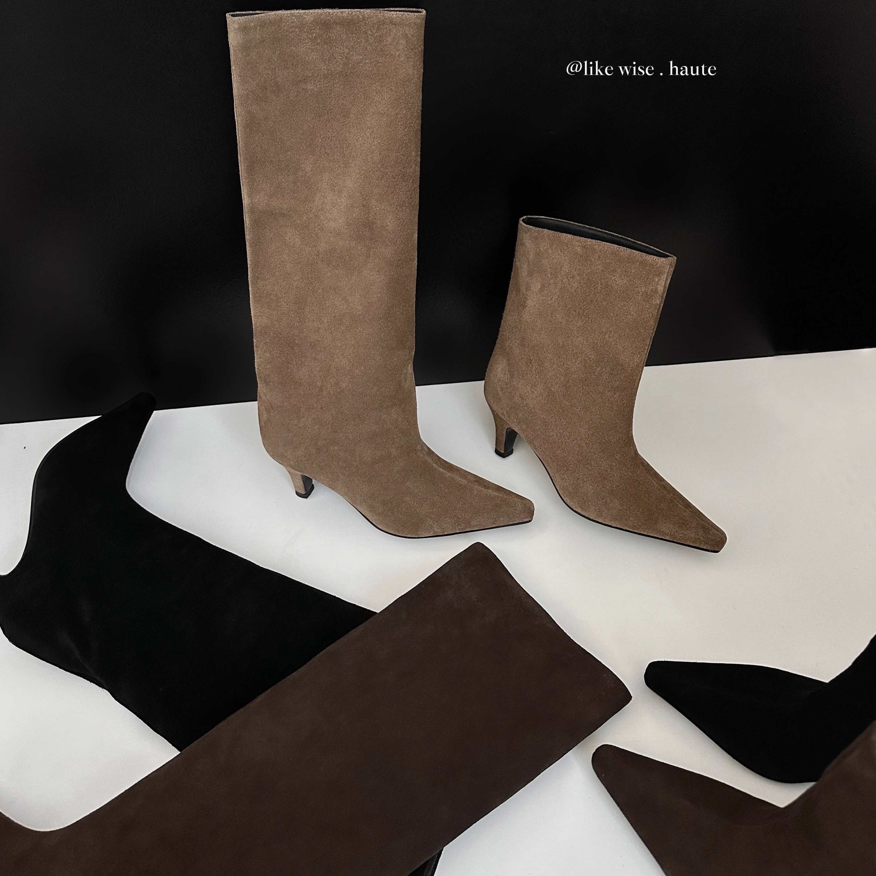 LIKE WISE HAUTE · 4cm法式尖头小猫跟百搭时尚时髦堆堆大筒围靴 - 图2