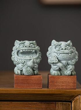 新中式可爱小狮子茶宠摆件创意招财进宝博才带底座客厅桌面装饰品