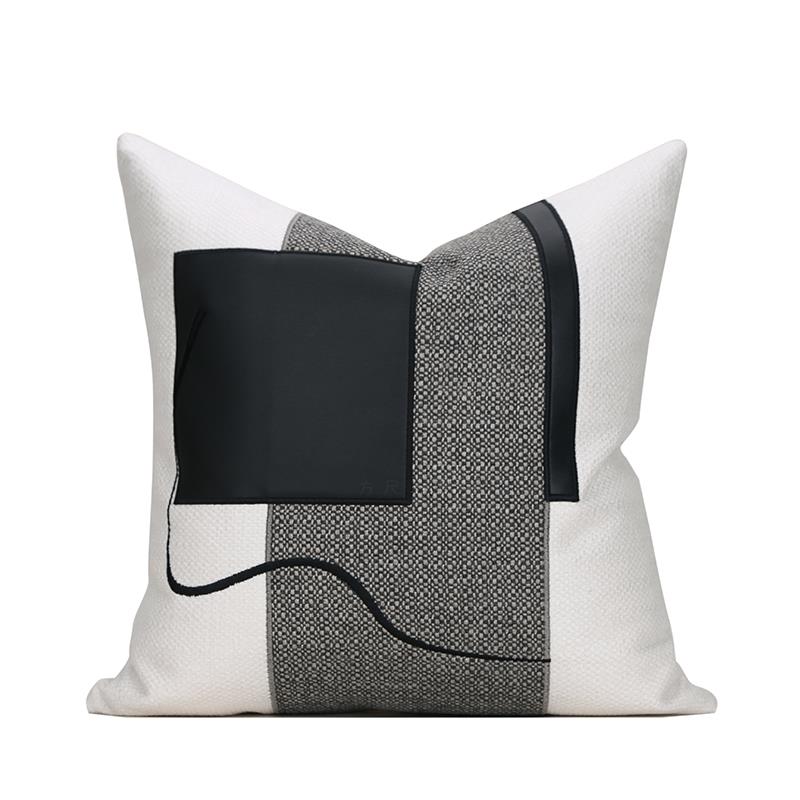 FANCY意式简约轻奢黑灰棉麻抱枕沙发拼接靠包样板房间设计师靠垫 - 图3