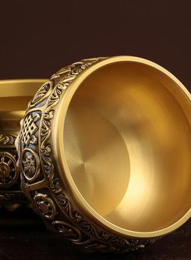 纯黄铜实心聚宝盆缸铜米缸中式摆件客厅家居店铺聚财小铜盆存钱罐