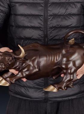 纯黄铜华尔街牛摆件办公室客厅家居招财铜牛装饰品工艺礼品摆饰牛