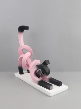 现代简约卡通抽象动物猫咪公仔摆件客厅卧室儿童房玄关家居装饰品