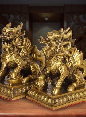 铜麒麟摆件一对纯铜八卦公母八方来财客厅卧室办公室装饰乔迁礼物