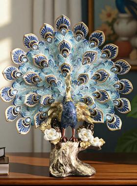 欧式奢华孔雀创意家居摆件玄关客厅树脂工艺品样板间酒店装饰品