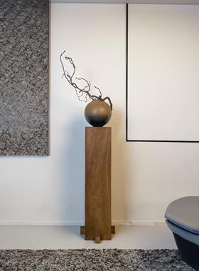 侘寂风实木墩底座中古风柱子雕塑台客厅茶室玄关木雕民宿复古摆件