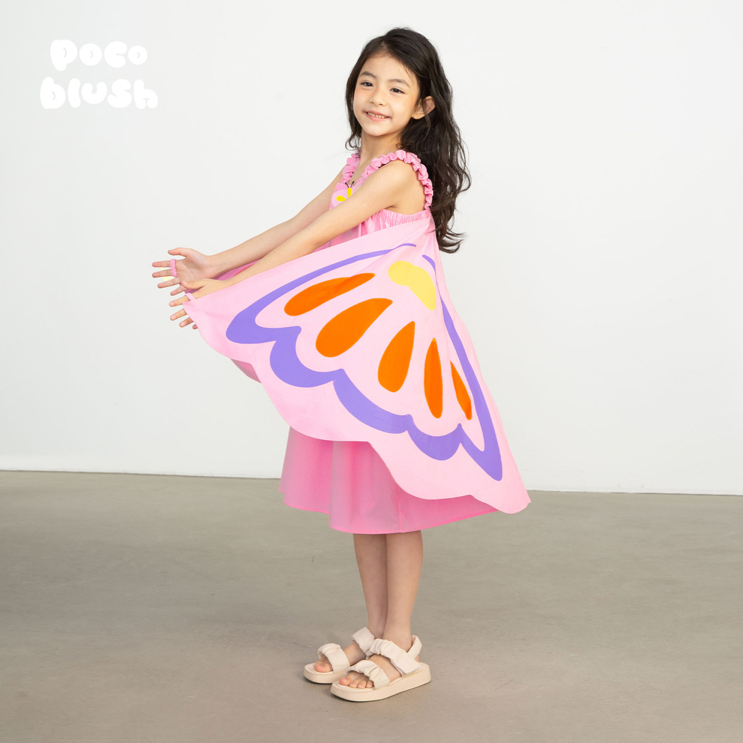 pocoblush原创设计夏日百花蝴蝶连衣裙女童装吊带裙全棉印花裙子,淘宝优惠券,粉丝福利购,淘宝优惠卷