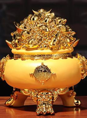 绒沙金聚宝盆客厅办公室装饰摆件创意树脂工艺品商务开业礼品